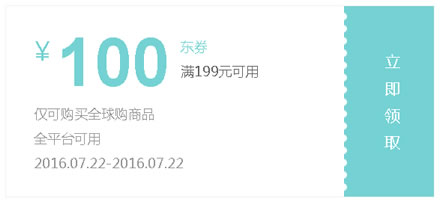 京东领券 全球购满199-100元东券