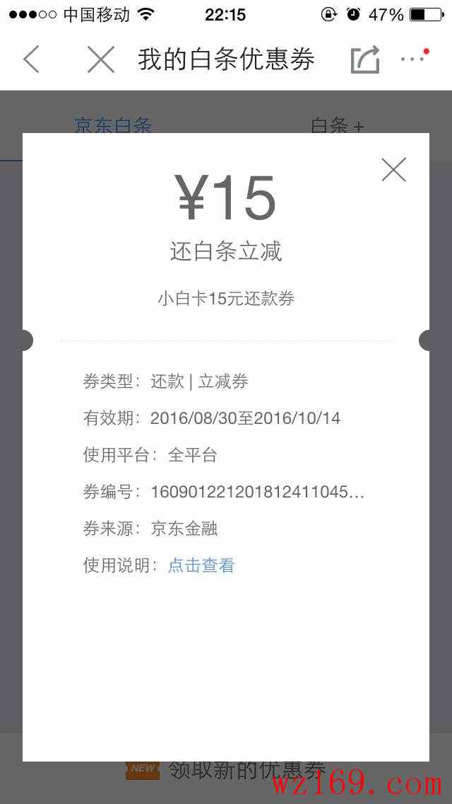 速度，京东白条还款立减15券