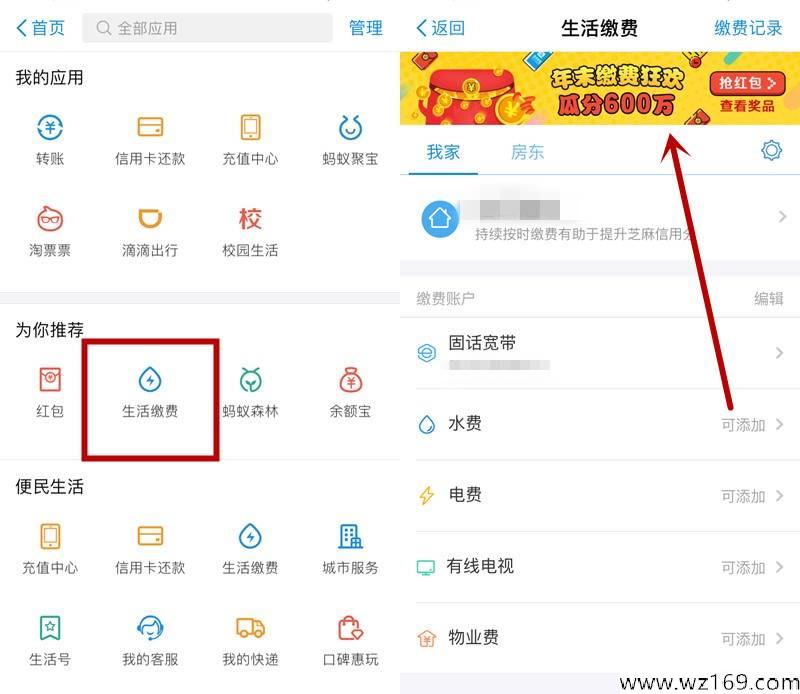 支付宝缴费和返现红包