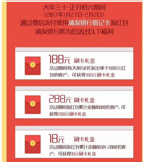 浦发借记卡领刷卡金