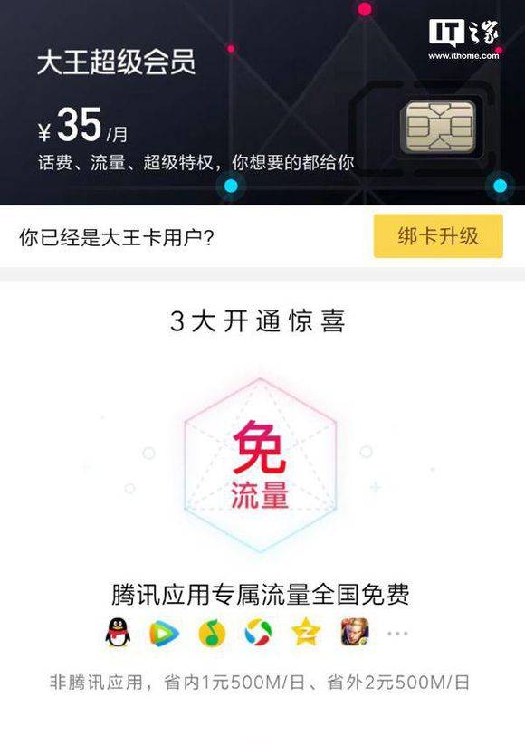 腾讯推出大王超级会员 首次入网充值送40元话费