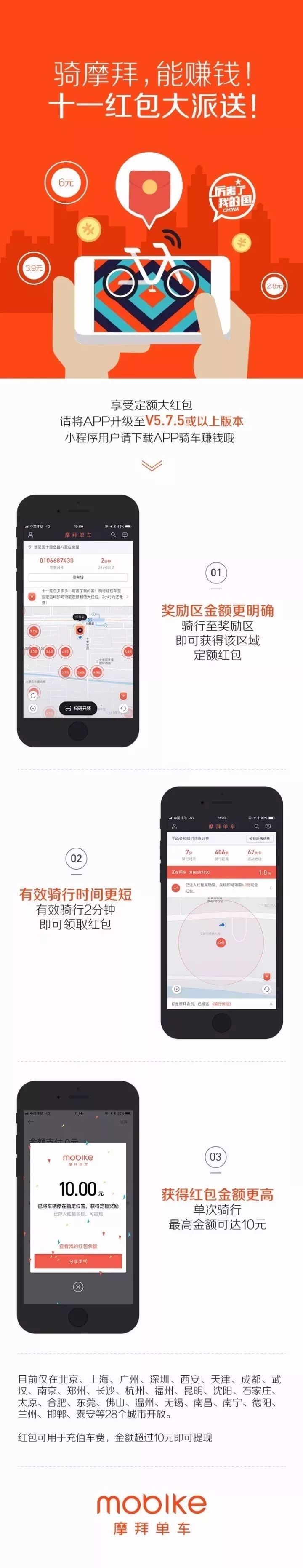 国庆骑单车，100%得现金！