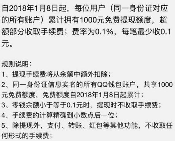 1月8日起，手机QQ提现收费