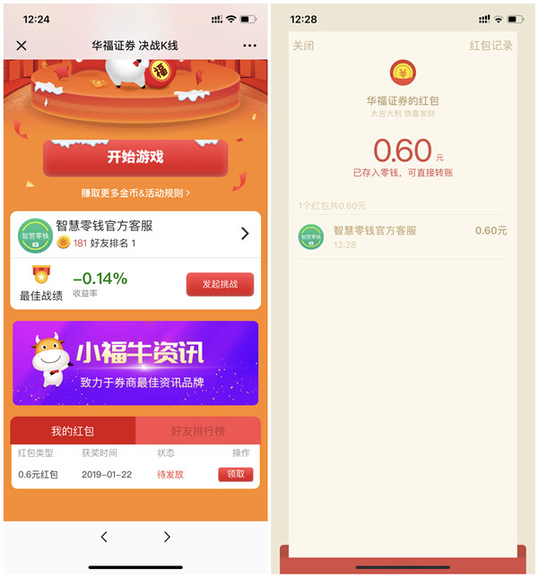 华福证券决战K线买涨买跌抽现金红包_亲测0.6元现金