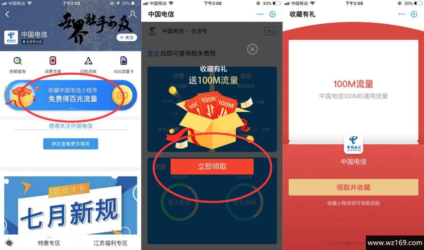 支付宝电信免费领100M流量