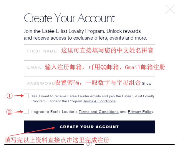 先打开雅诗兰黛官网（esteelauder.com） 点击右上角“SIGN IN” 进入注册
