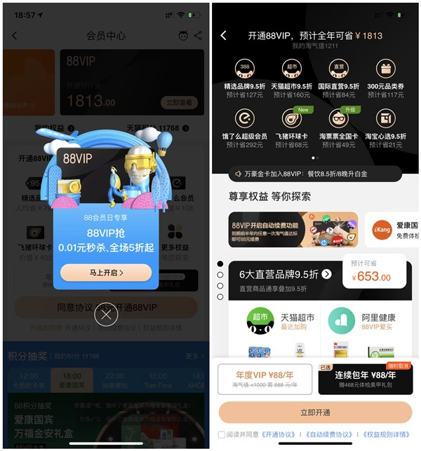 88元开通淘宝88VIP年费会员_需开通连续包年_仅限部分用户