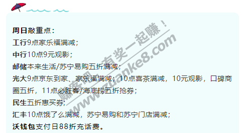 11月29日周日，银行活动汇总，敲重点！民生10点五折惠买券;沃钱包支付日88折充话费。