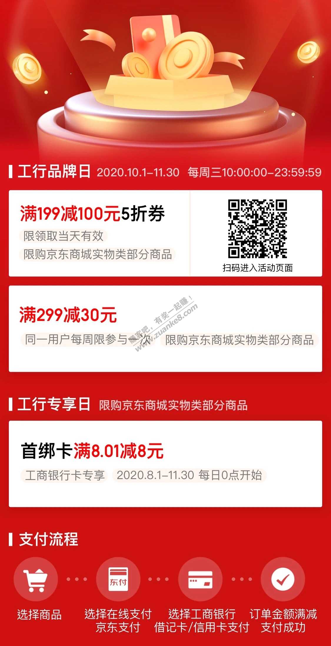 京东绑定工行xing/用卡满199减100元！