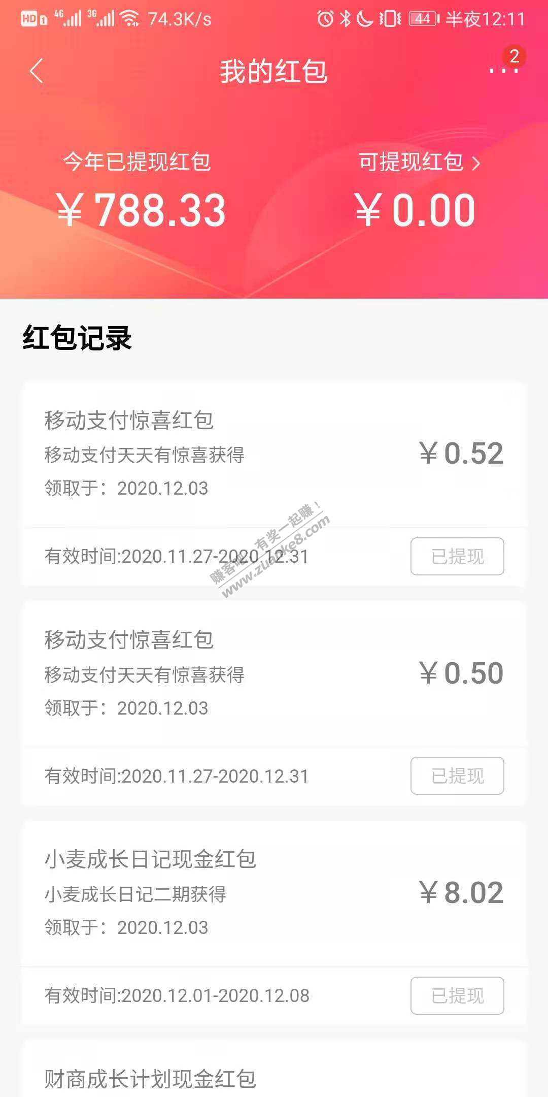 一年时间，招商竟然领了差不多有800元红包，也算大毛啊