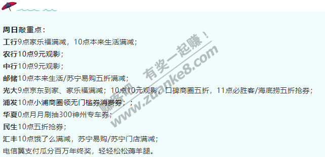 12月20日周日，银行活动汇总，敲重点！浦发10点小浦商圈领无门槛券消费券；；