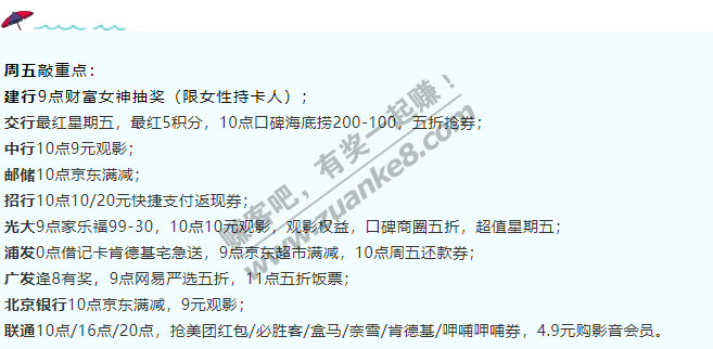 12月4日周五，银行活动汇总，敲重点！联通10点/16点/20点，抢美团红包/必胜客d