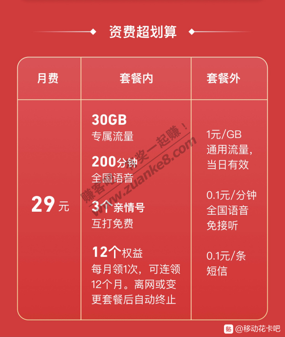 移动宝藏卡2020版 29元包月送200分钟通话