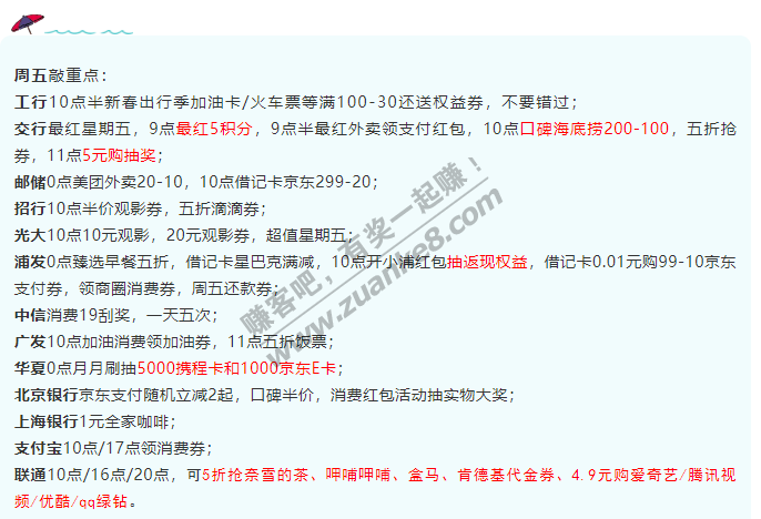 1月22号周五，银行活动汇总，敲重点！全网最全，速度看一眼，活动心中有数