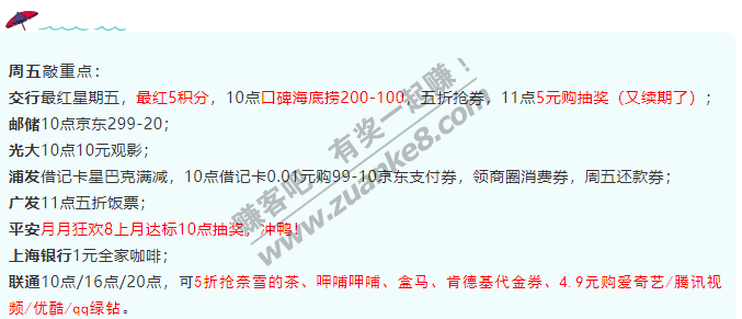 1月8号周五，银行活动汇总，值得抢敲重点有了！浦发0点借记卡0.01元购99-10京东支付券