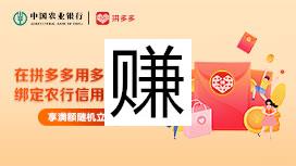 农业银行×拼多多，单笔消费满20元随机立减最高88元
