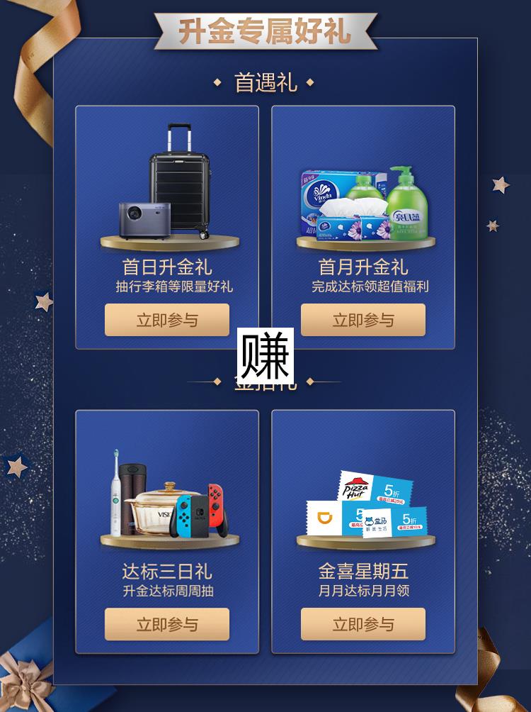 招商银行升金风暴金招有礼，资产达标5万享抽奖5重礼